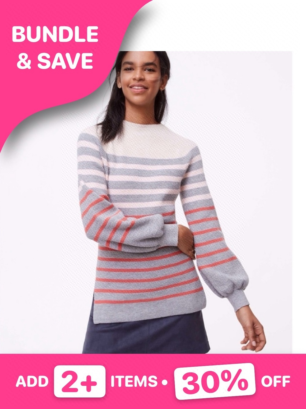 NWOT LOFT Striped Blouson Sleeve Sweater